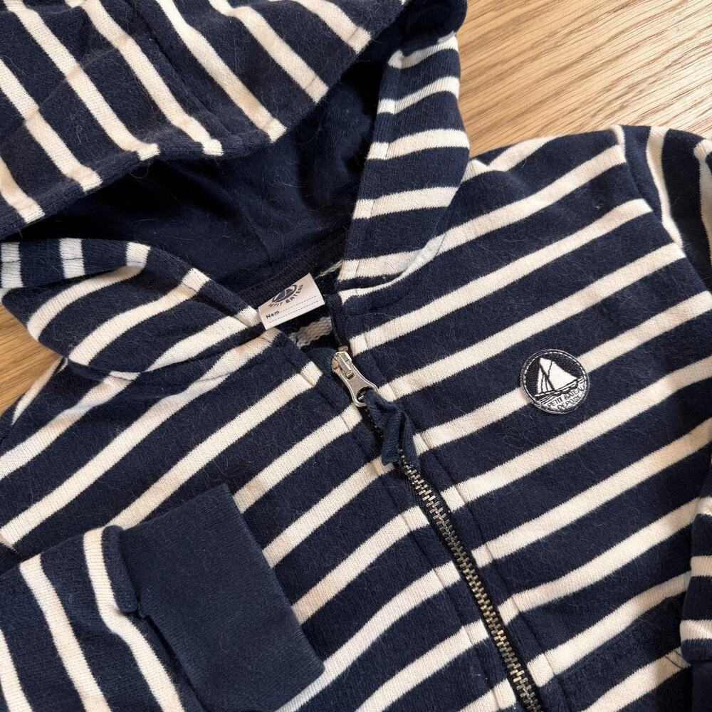 Petit Bateau Boys 3Y 94cm Navy Striped Full Zip Hoodie French Nautical Breton